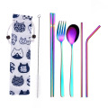 6pcs Titanium-plated Environmentally Friendly Portable Tableware Colorful Stainless Steel flatware Sets